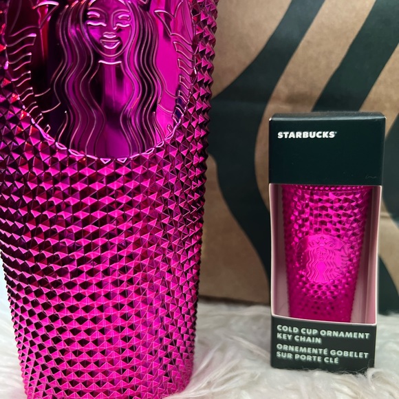 Starbucks Sangria & Gold Bling Studded Metallic Cold Tumbler 24oz & Keychain - Picture 2 of 4